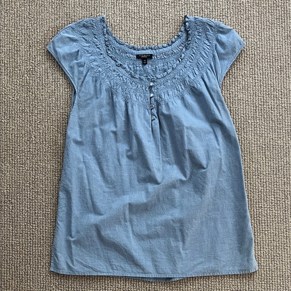 Talbots Chambray Smocked Top